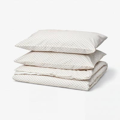 BANDKNIPPE Housse de couette et taie(s), blanc/beige, 2 places/grand 2 places