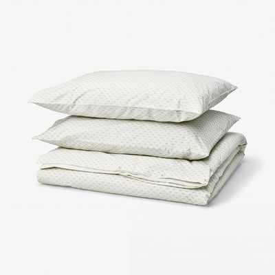 BANDKNIPPE Housse de couette et taie(s), blanc/vert, 2 places/grand 2 places