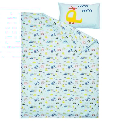BARNDRÖM Housse de couette et 1 taie, bleu/motif véhicules, 1 place