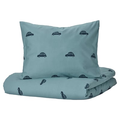 BARNDRÖM Housse de couette et 1 taie, motif voiture/bleu, 1 place