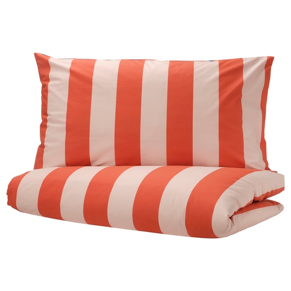 BARNDRÖM Housse de couette et 1 taie, rose rouge/motif rayé, 1 place