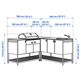 BÅTSKÄR Cuisine ext bbq charbon+mble évier, gris foncé, 70 7/8x70 7/8 "