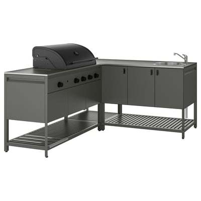 BÅTSKÄR Cuisine ext bbq gaz+meuble évier, gris foncé, 70 7/8x70 7/8 "