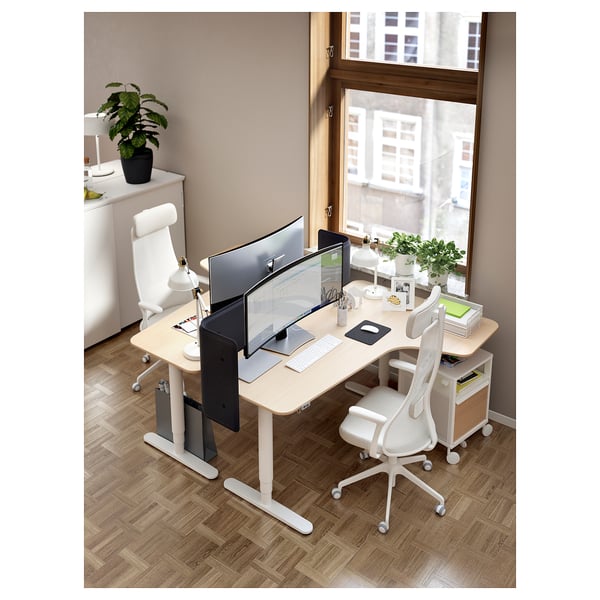 Bekant Bureau D Angle Dr Assis Debout Chene Plaque Blanchi Blanc 160x110cm Ca Fr Ikea