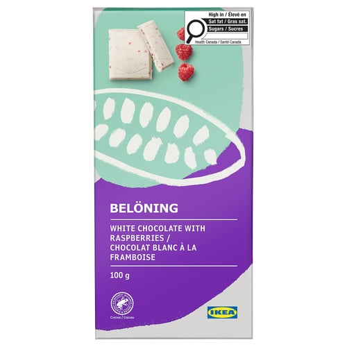BELÖNING Tablette de chocolat blanc, avec framboise certifié Rainforest Alliance, 4 oz