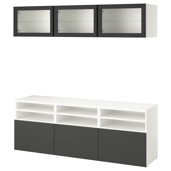 BESTÅ Agenc rangt télé/vitrines, blanc Lappviken/Fällsvik anthracite, 70 7/8x16 1/2x75 5/8 "