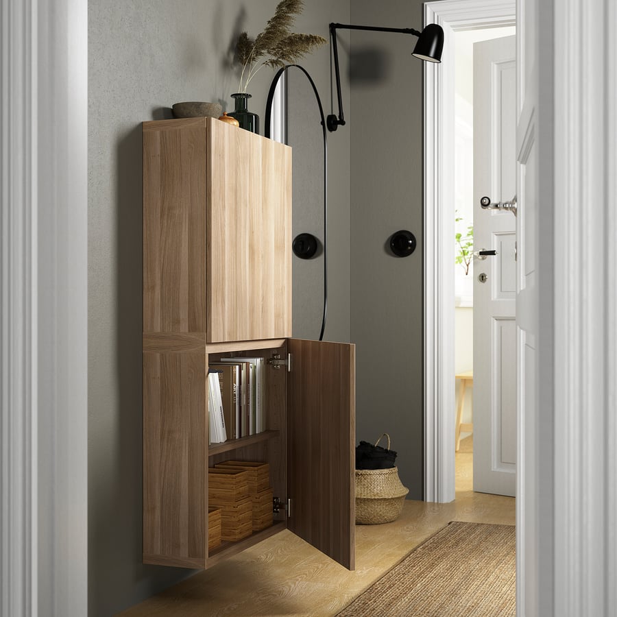 BESTÅ armoire murale 2 portes, effet noyer teinté gris/Lappviken effet