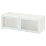 BESTÅ Étagère avec portes vitrées, blanc Glassvik/blanc/vert clair verre dépoli, 47 1/4x16 1/2x15 "