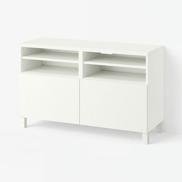BESTÅ Meuble télé avec portes, blanc/Förvaltare blanc, 47 1/4x16 1/2x29 1/8 "