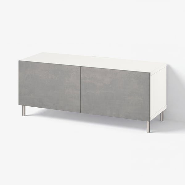BESTÅ Meuble télé avec portes, blanc/Kallviken/Ösarp gris foncé, 47 1/4x16 1/2x18 7/8 "