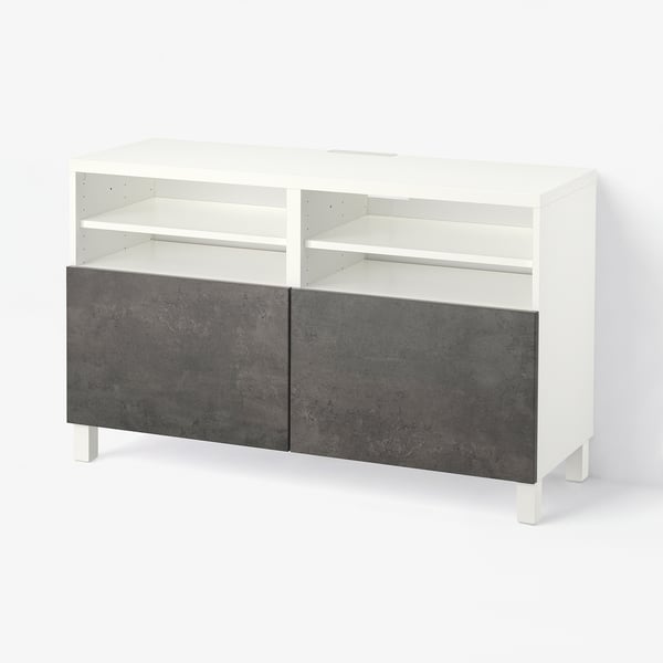 BESTÅ Meuble télé avec portes, blanc Kallviken/Stubbarp/gris foncé effet béton, 47 1/4x16 1/2x29 1/8 "