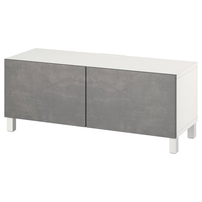 BESTÅ Meuble télé avec portes, blanc Kallviken/Stubbarp/gris foncé, 47 1/4x16 1/2x18 7/8 "