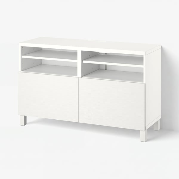 BESTÅ Meuble télé avec portes, blanc/Laxviken/Stubbarp blanc, 47 1/4x16 1/2x29 1/8 "
