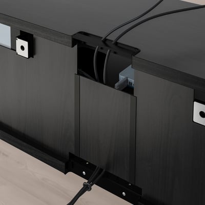 BESTÅ Meuble télé avec portes, brun-noir Hammarsmed/anthracite, 70 7/8x16 1/2x15 "