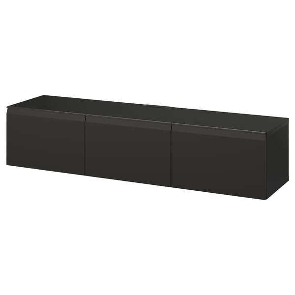 BESTÅ Meuble télé avec portes, brun-noir Hammarsmed/anthracite, 70 7/8x16 1/2x15 "