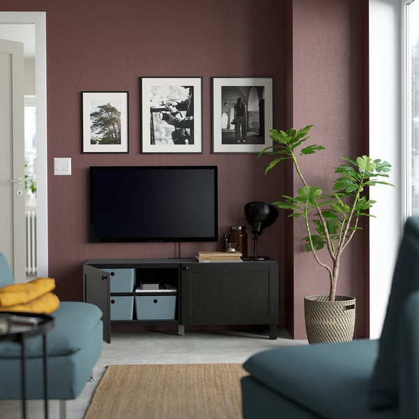 BESTÅ Meuble télé avec portes, brun-noir/Hanviken/Stubbarp brun-noir, 47 1/4x16 1/2x18 7/8 "