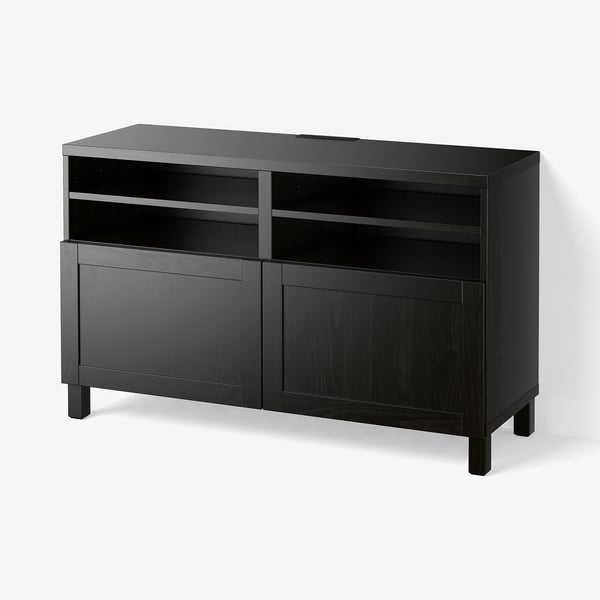 BESTÅ Meuble télé avec portes, brun-noir/Hanviken/Stubbarp brun-noir, 47 1/4x16 1/2x29 1/8 "