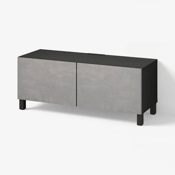 BESTÅ Meuble télé avec portes, brun-noir/Kallviken/Stubbarp gris foncé, 47 1/4x16 1/2x18 7/8 "