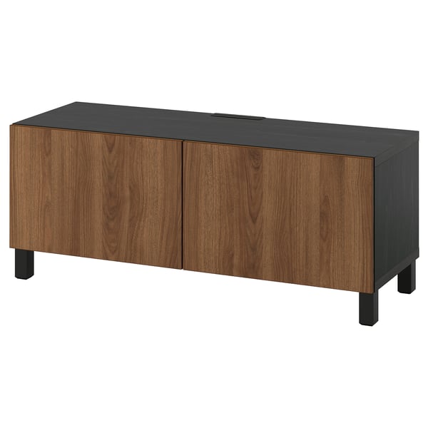BESTÅ Meuble télé avec portes, brun-noir/Lappviken/Stubbarp effet noyer, 47 1/4x16 1/2x18 7/8 "