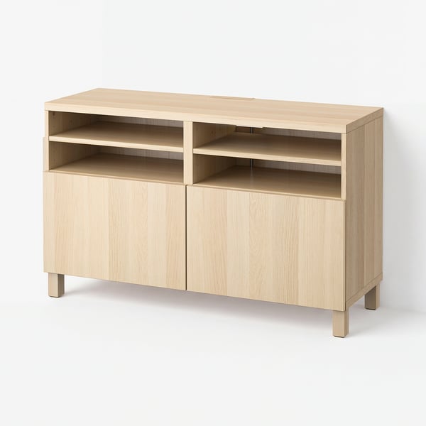 BESTÅ Meuble télé avec portes, effet chêne blanchi/Lappviken/Stubbarp effet chêne blanchi, 47 1/4x16 1/2x29 1/8 "