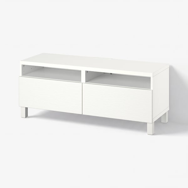 BESTÅ Meuble télé avec tiroirs, blanc/Laxviken/Stubbarp blanc, 47 1/4x16 1/2x18 7/8 "