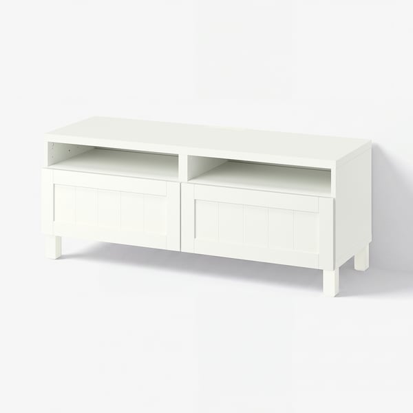 BESTÅ Meuble télé avec tiroirs, blanc/Pipmakare blanc, 47 1/4x16 1/2x18 7/8 "