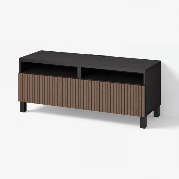 BESTÅ Meuble télé avec tiroirs, brun-noir Björköviken/Stubbarp/brun chêne plaqué teinté, 47 1/4x16 1/2x18 7/8 "