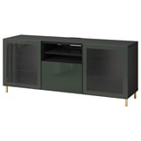 BESTÅ Meuble télé avec tiroirs, brun-noir Glassvik/Selsviken/Ösarp vert olive foncé, 70 7/8x16 1/2x29 1/8 "