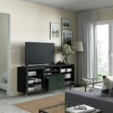 BESTÅ Meuble télé avec tiroirs, brun-noir Glassvik/Selsviken/Ösarp vert olive foncé, 70 7/8x16 1/2x29 1/8 "