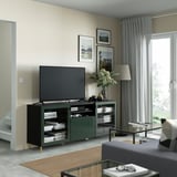 BESTÅ Meuble télé avec tiroirs, brun-noir Glassvik/Selsviken/Ösarp vert olive foncé, 70 7/8x16 1/2x29 1/8 "