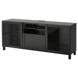 BESTÅ Meuble télé avec tiroirs, brun-noir/Hanviken/Stubbarp verre transparent brun-noir, 70 7/8x16 1/2x29 1/8 "