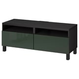 BESTÅ Meuble télé avec tiroirs, brun-noir/Selsviken/Stubbarp vert olive foncé, 47 1/4x16 1/2x18 7/8 "