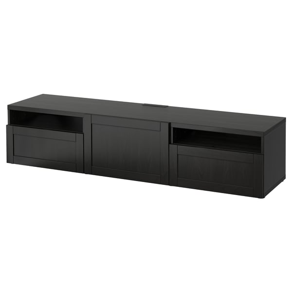 BESTÅ Meuble télé avec tiroirs et porte, brun-noir/Hanviken brun-noir, 70 7/8x16 1/2x15 3/8 "