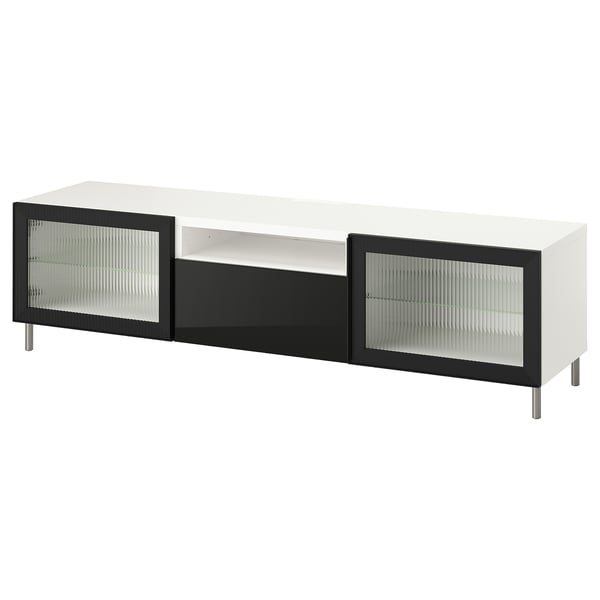 BESTÅ Meuble télé, blanc Selsviken/Ösarp/Fällsvik anthracite, 70 7/8x16 1/2x18 7/8 "