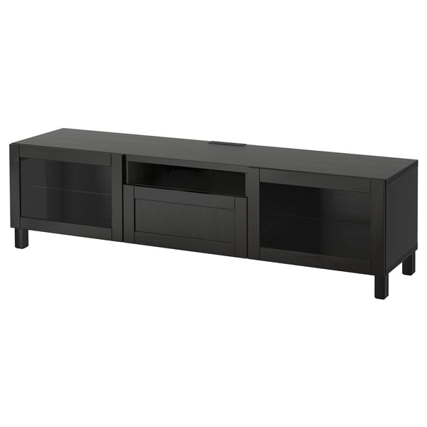BESTÅ Meuble télé, brun-noir/Hanviken/Stubbarp verre transparent brun-noir, 70 7/8x16 1/2x18 7/8 "