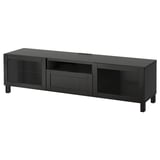 BESTÅ Meuble télé, brun-noir/Hanviken/Stubbarp verre transparent brun-noir, 70 7/8x16 1/2x18 7/8 "