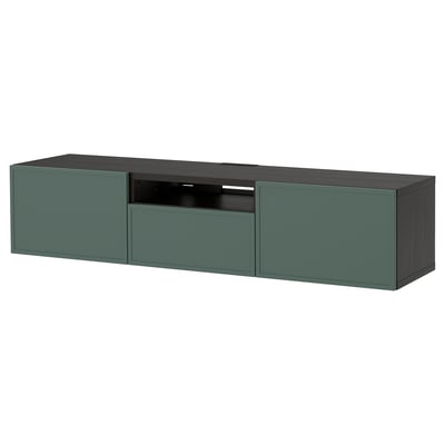 BESTÅ Meuble télé, brun-noir/Krukmakare gris-vert foncé, 70 7/8x16 1/2x15 3/8 "