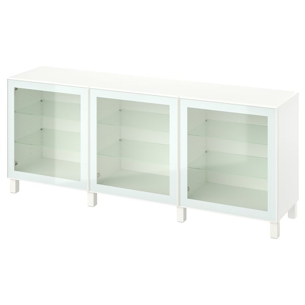 BESTÅ Rangement à portes, blanc Glassvik/Stubbarp/blanc/vert clair verre clair, 70 7/8x16 1/2x29 1/8 "