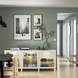 BESTÅ Rangement à portes, blanc Glassvik/Stubbarp/blanc/vert clair verre clair, 70 7/8x16 1/2x29 1/8 "
