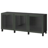 BESTÅ Rangement à portes, brun-noir Glassvik/Stubbarp/vert olive foncé verre clair, 70 7/8x16 1/2x29 1/8 "