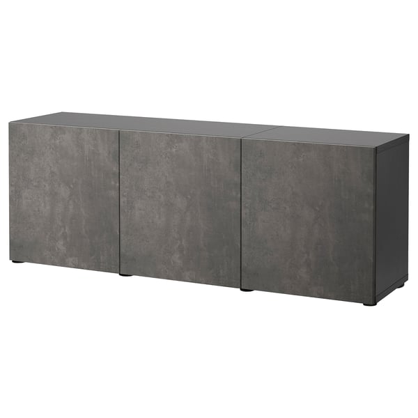 BESTÅ Rangement à portes, brun-noir Kallviken/gris foncé effet béton, 70 7/8x16 1/2x25 5/8 "