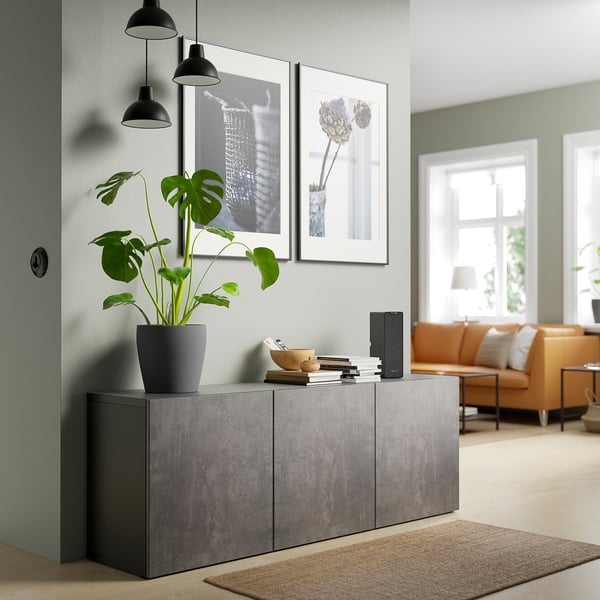 BESTÅ Rangement à portes, brun-noir Kallviken/gris foncé effet béton, 70 7/8x16 1/2x25 5/8 "