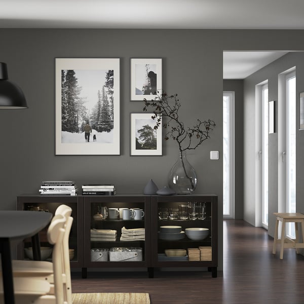BESTÅ Rangement à portes, brun-noir/Sindvik/Stubbarp verre transparent brun-noir, 70 7/8x16 1/2x29 1/8 "