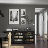 BESTÅ Rangement à portes, brun-noir/Sindvik/Stubbarp verre transparent brun-noir, 70 7/8x16 1/2x29 1/8 "