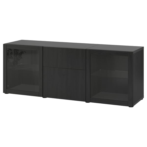 BESTÅ Rangement avec tiroirs, brun-noir Lappviken/Sindvik verre transparent brun-noir, 70 7/8x16 1/2x25 5/8 "