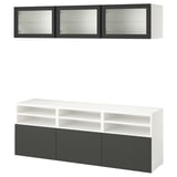 BESTÅ Rangement télé à portes vitrées, blanc Lappviken/Fällsvik anthracite, 70 7/8x16 1/2x75 5/8 "