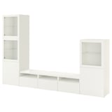 BESTÅ Rangement télé à portes vitrées, blanc/Lappviken verre transparent blanc, 118 1/8x16 1/2x76 "