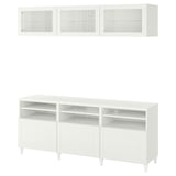 BESTÅ Rangement télé à portes vitrées, blanc/Smeviken/Kabbarp verre transparent blanc, 70 7/8x16 1/2x75 5/8 "