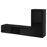 BESTÅ Rangement télé à portes vitrées, brun-noir/Selsviken verre transparent noir/brillant, 94 1/2x16 1/2x50 3/4 "