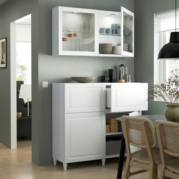 BESTÅ Rgt portes/tiroirs, blanc Smeviken/Ostvik/Kabbarp verre transparent blanc, 47 1/4x16 1/2x83 7/8 "